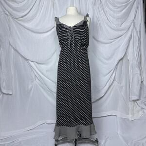 Vintage Y2K Preppy Cottage Black Polka Dot Midi Dress with Ruffle Detail (18)